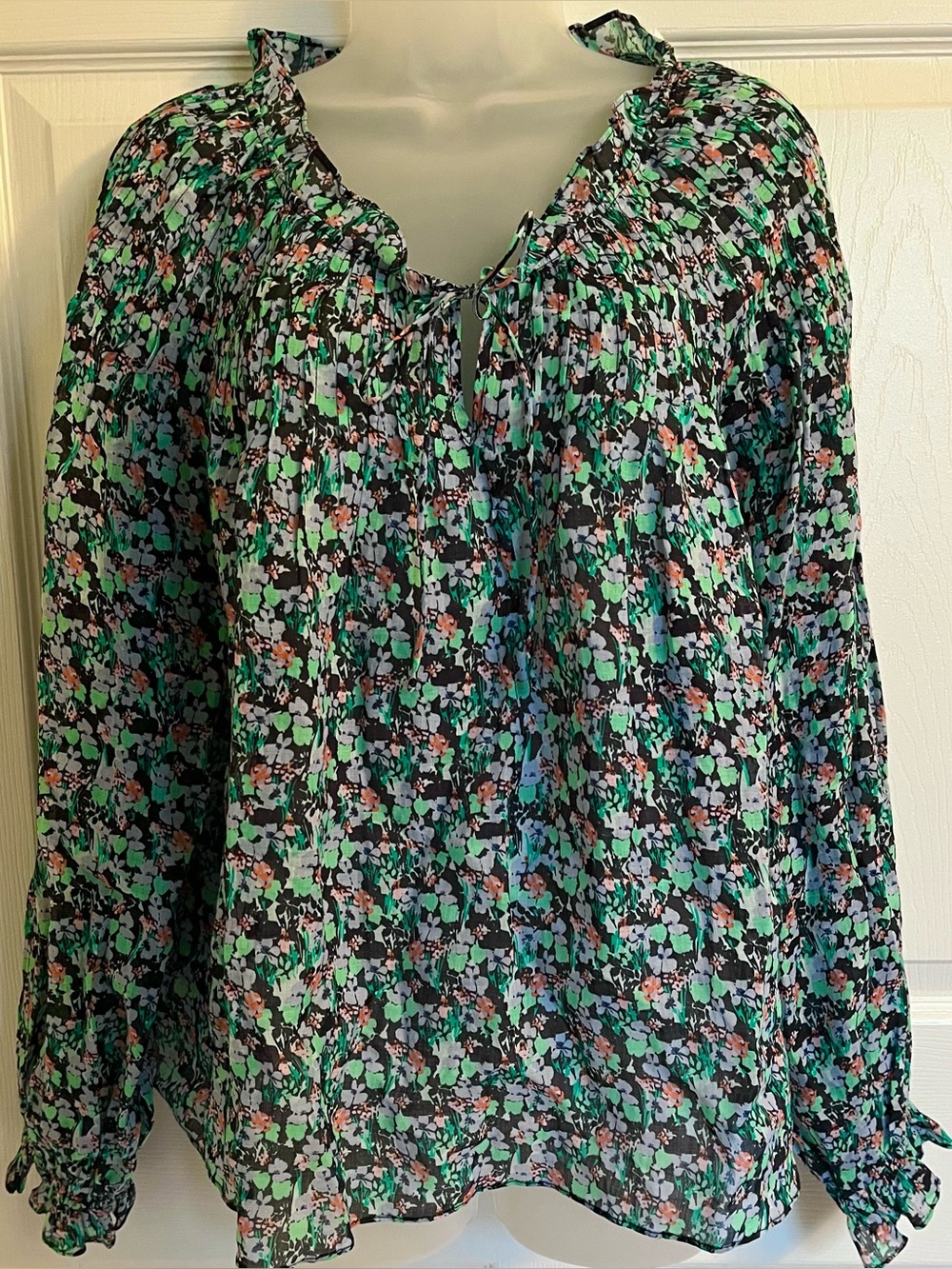 Stevie May Byron Bay 100% Ramie Green Floral Boho Blouse L